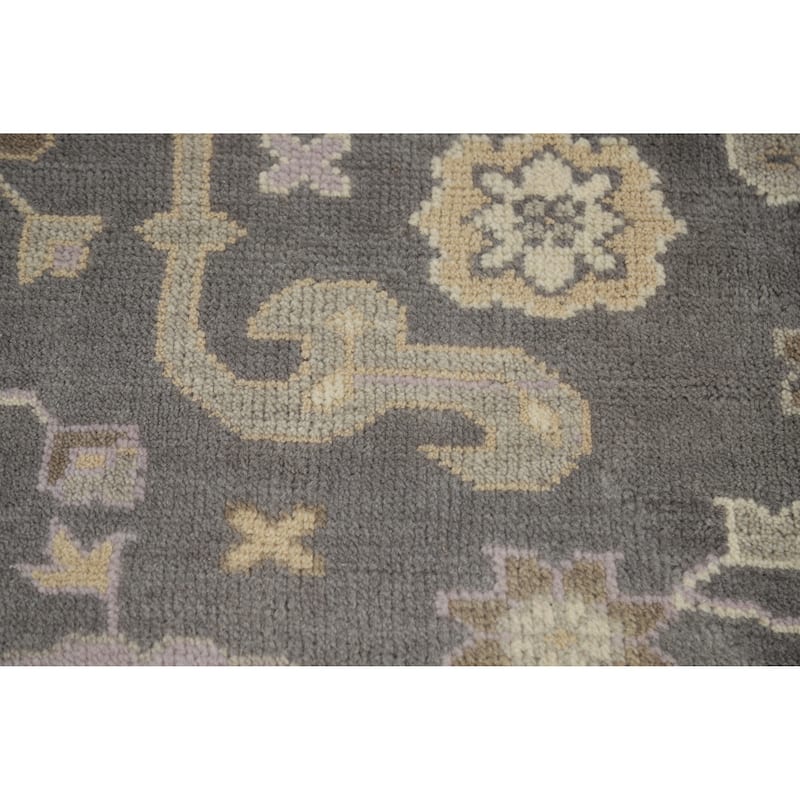 Gray Geometric Oushak Indian Area Rug Hand-Knotted Wool Carpet - 8'8" x 11'10"
