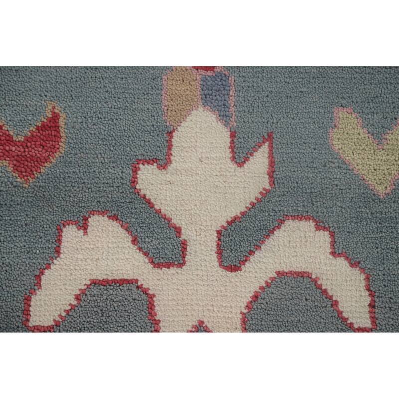 Floral Blue Oushak Area Rug Handmade Wool Carpet - 9'3"x 11'10"