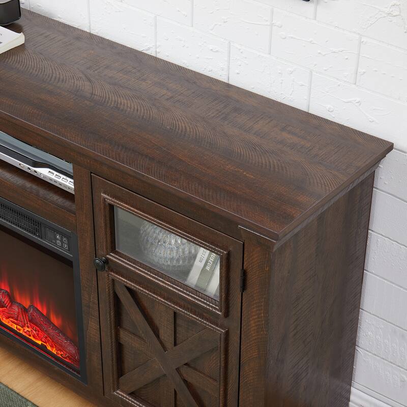 Fireplace TV Stand Media Console 2 Doors Cabinet with 18" Fireplace
