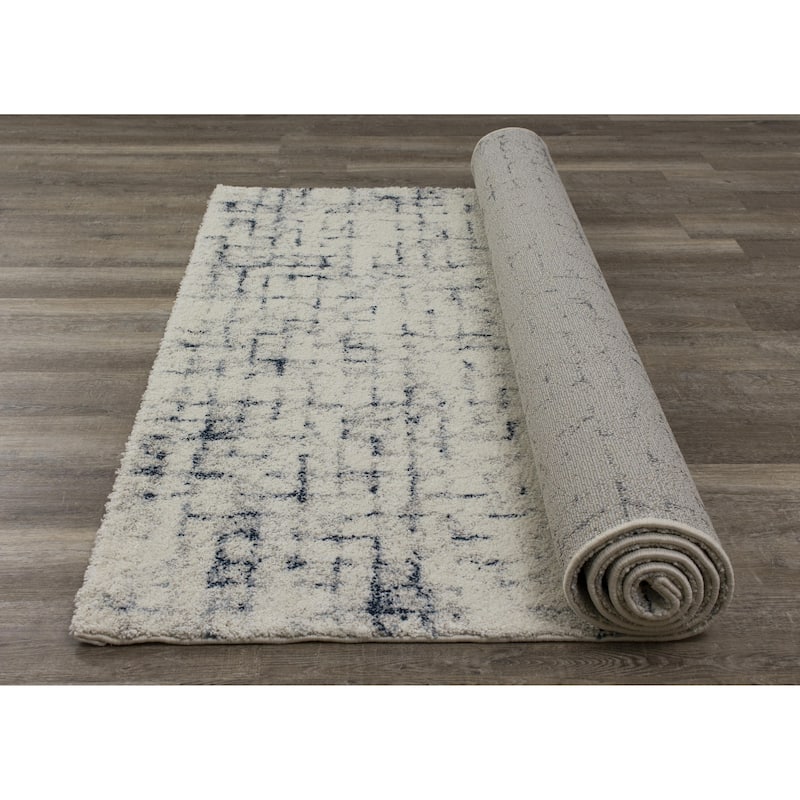 Soft Collection - Cream/Blue Soft Grid Rug - 2'0" x 3'7"