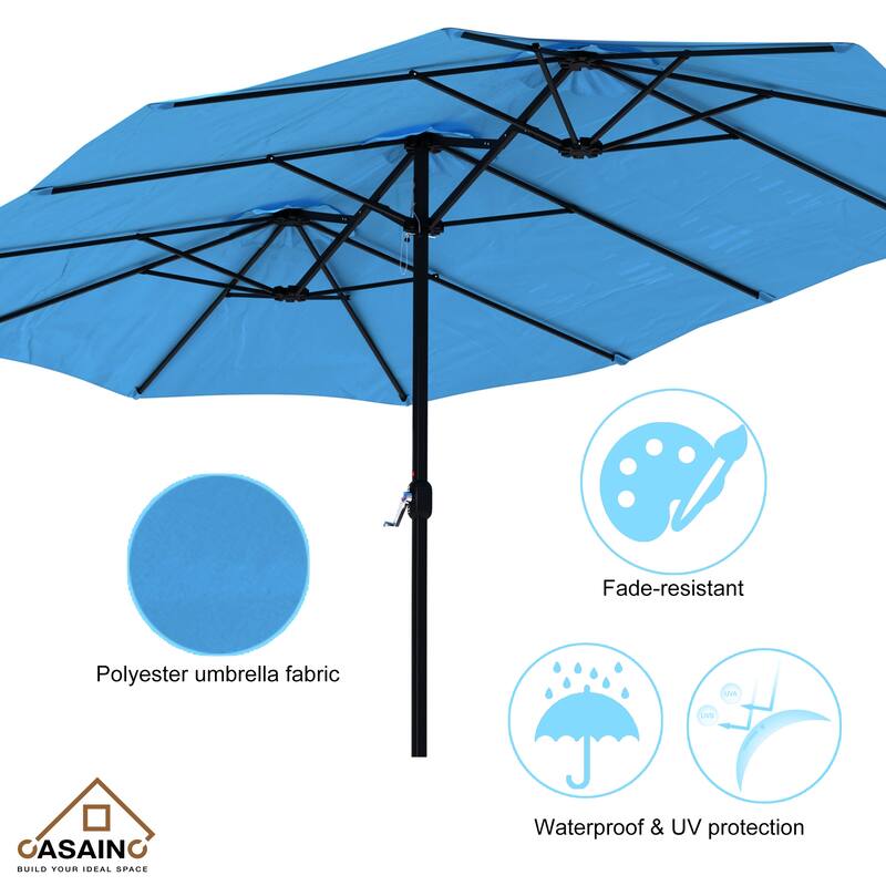 15-ft. Rectangular Crank Double-sided Large Outdoor Market Umbrella Patio Umbrella with Base Included