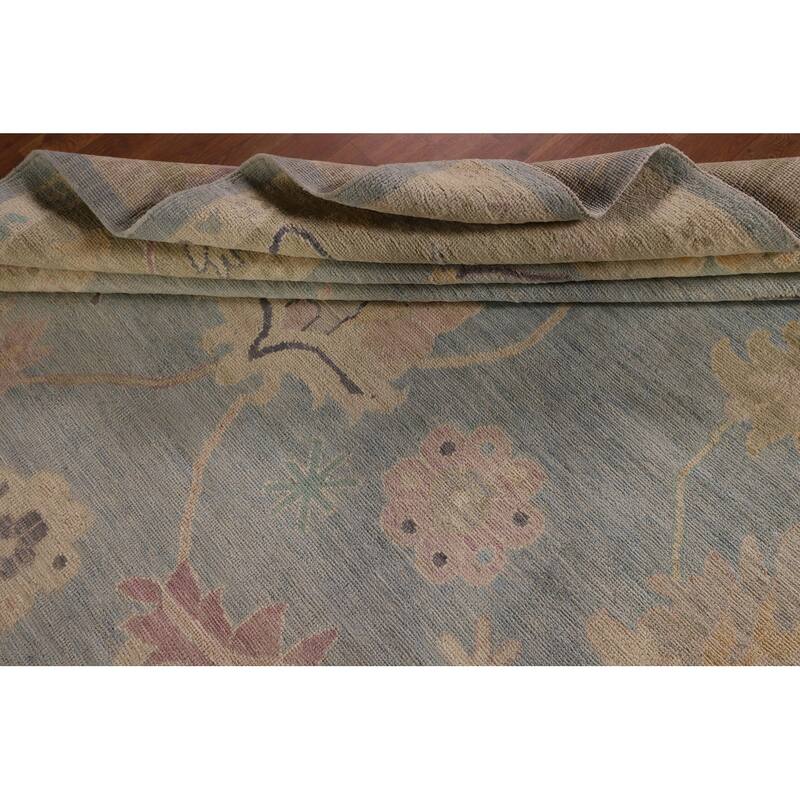 Light Blue Vegetable Dye Oushak Rug Hand-Knotted Turkish Wool Carpet - 9'0" x 11'9"