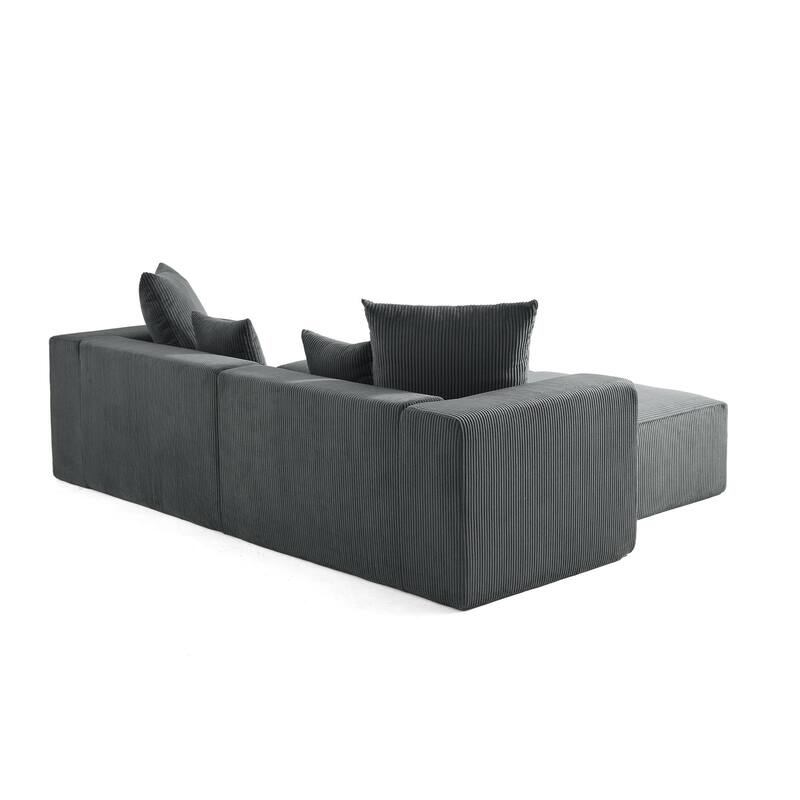 4-Piece Modern Corduroy Modular Sectional Sofa Set with 4 Throw Pillows