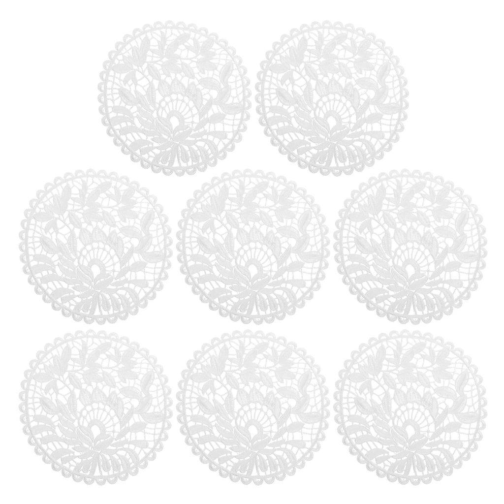 Lace Doilies, 8Pcs 7" - Polyester Round Lace Placemats for Home (White)