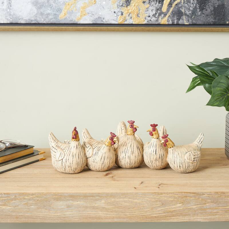Beige Polystone Chicken Decorative Sculpture with Gold Heads