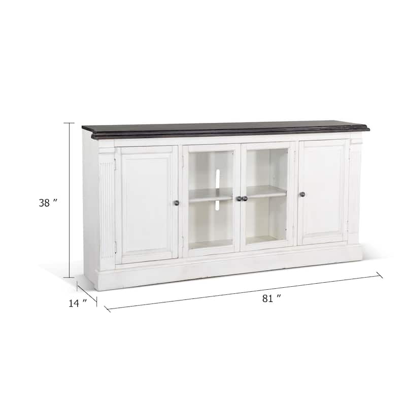 Ivvy TV Stand Media Cabinet, Shelves, White Brown Wood Molding, 81 Inch