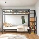 preview thumbnail 1 of 24, Twin Over Twin Metal Bunk Bed with Storage Ladder and Wardrobe Black