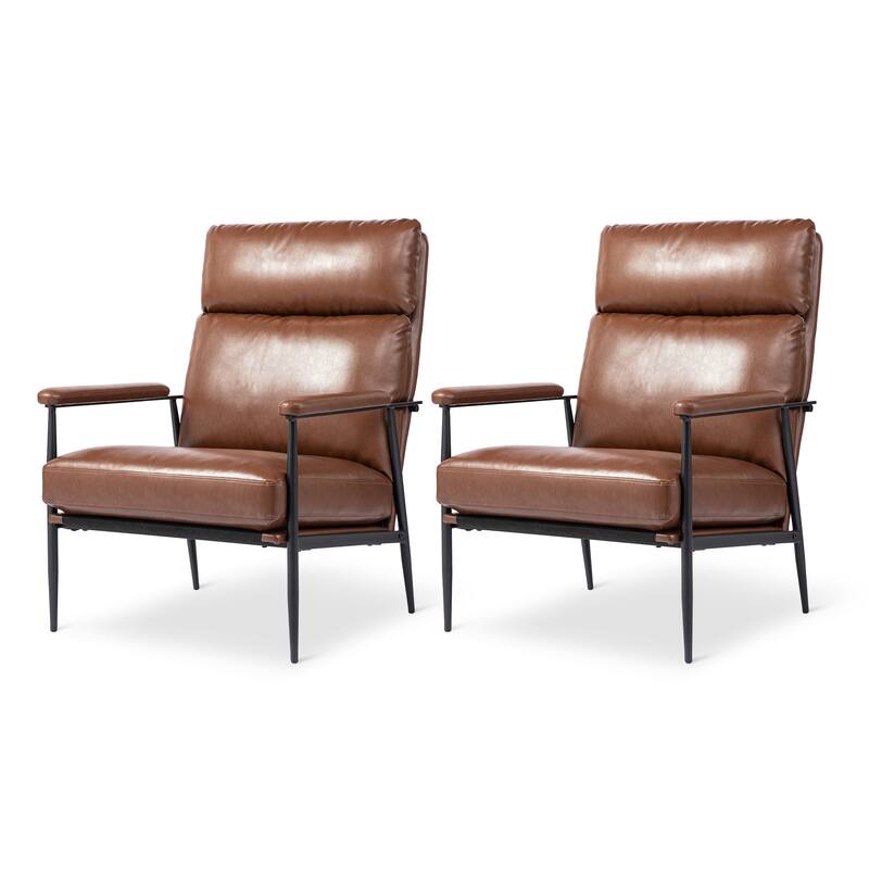 Glitzhome Set of 2 33.75"W Leatherette Armchairs With High Back and Padded Arms - 33.75" W x 39.5" H x 28" D - Brown
