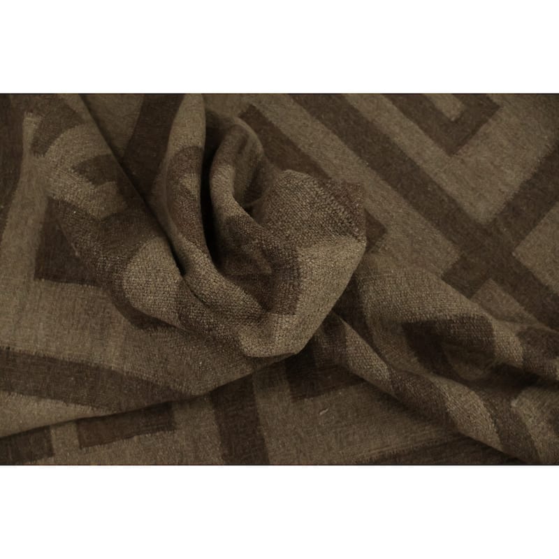 Hand Woven Oriental 100% Wool Carpet Southwestern Tribal Brown Kilim Area Rug - 12' 9'' X 9' 9''