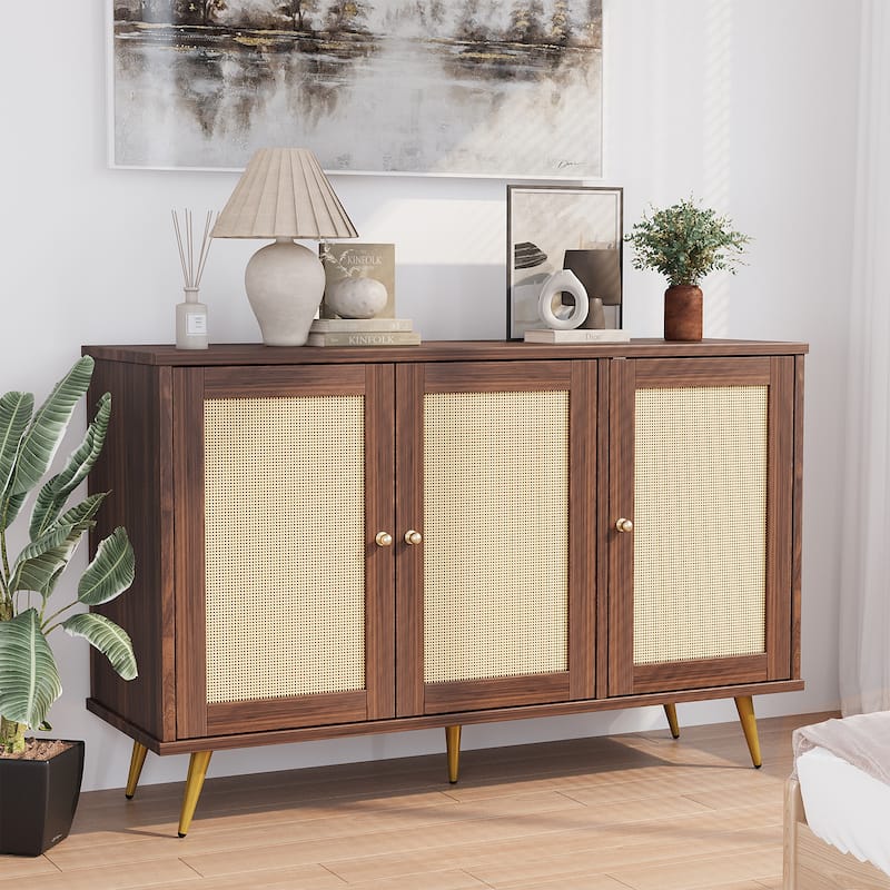 Rattan Doors Buffet Sideboard, Farmhouse Storage Cabinet - N/A