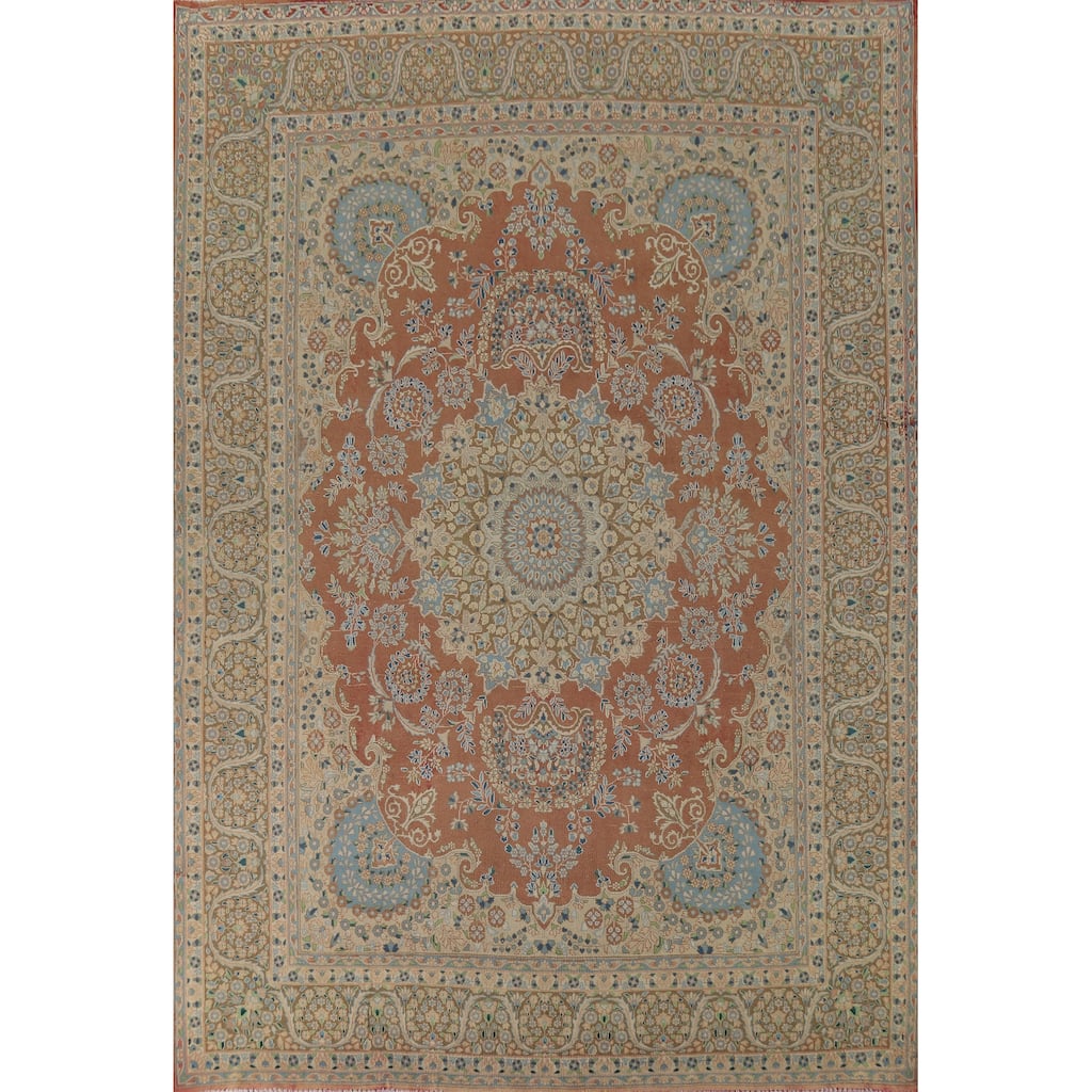 Floral Kerman Vintage Persian Area Rug Hand-Knotted Wool Carpet - 9'8" x 12'8"