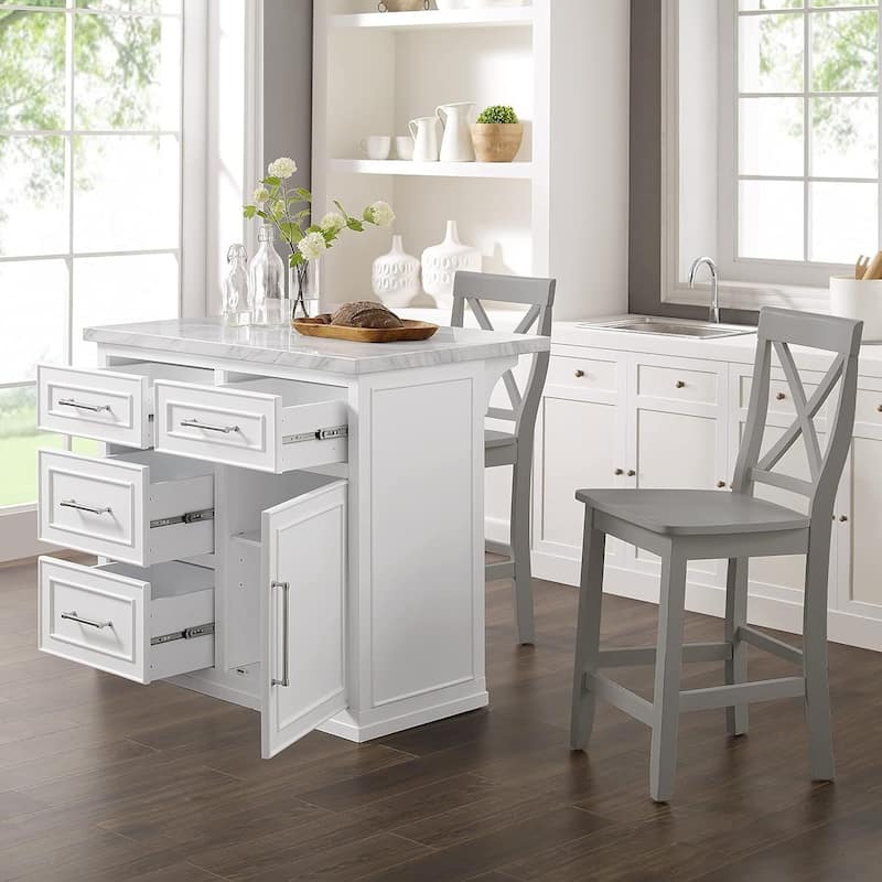 Kitchen Island with Storage & Marble Top - Rolling Cart for Dining & Prep