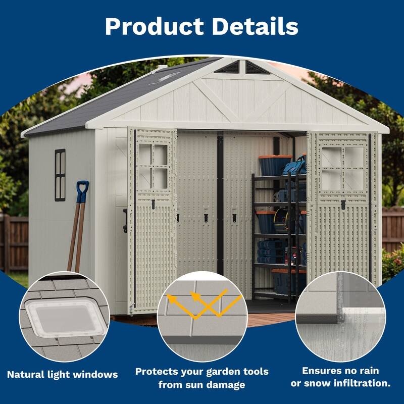 Patiowell 10 X 8 FT&10 X10 FT &10 X12 FT 10 X14 FT Resin Outdoor Storage Shed With Floor ,Weather Resistant Shed for Garden