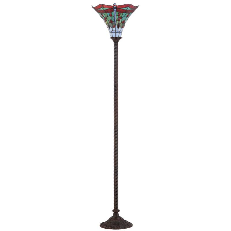 Davis Tiffany-Style 71" Torchiere LED Floor Lamp, Bronze/Red - 71" H x 15" W x 15" D - 71" H x 15" W x 15" D