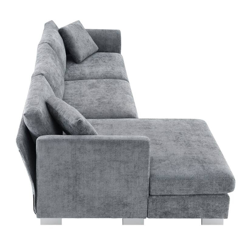 L-Shaped Sectional Sofa with Chaise Lounge, Oversized Chenille Upholstered Sofa, 4 Seater Sofa with 2 Throw Pillows