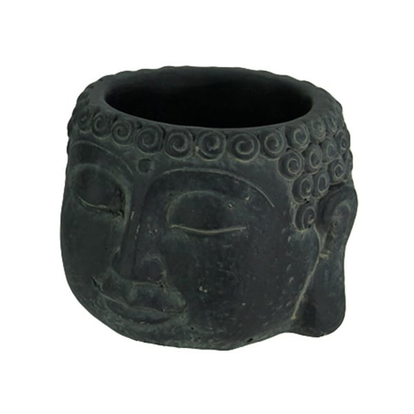 Dark Grey Stone Finish Buddha Head Cement Planter Small - 6.5 X 8 X 8 inches