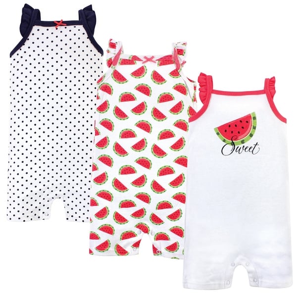 slide 1 of 1, Hudson Baby Infant Girl Cotton Rompers 3pk, Watermelon 0 - 3 Months - Red