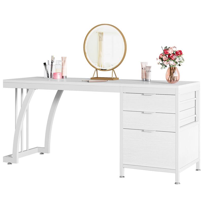 59" Large Vanity Desk with 3 Reversible Drawers, Chic Makeup Dressing Table Vanity Station for Women Girls Bedroom