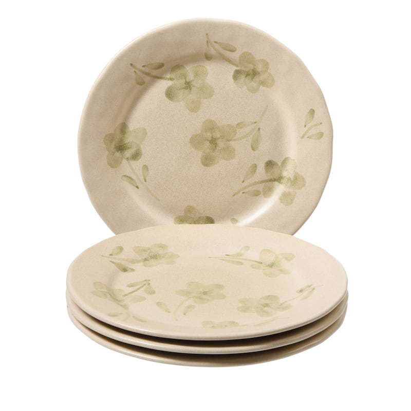 Bloomhouse Hand Painted 8.6 Inch Salad Plates Set of 4 Porto Petals Floral Dessert Plates - Green Orchid