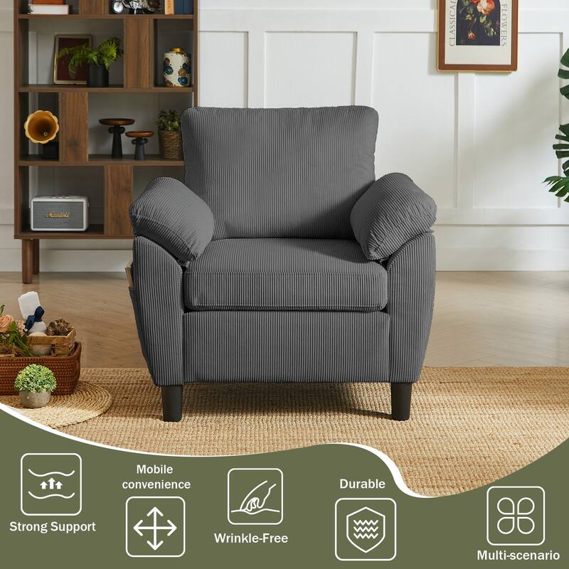 3 Pieces Corduroy Living Room Set with Sofa ,Storage Ottoman and Chair