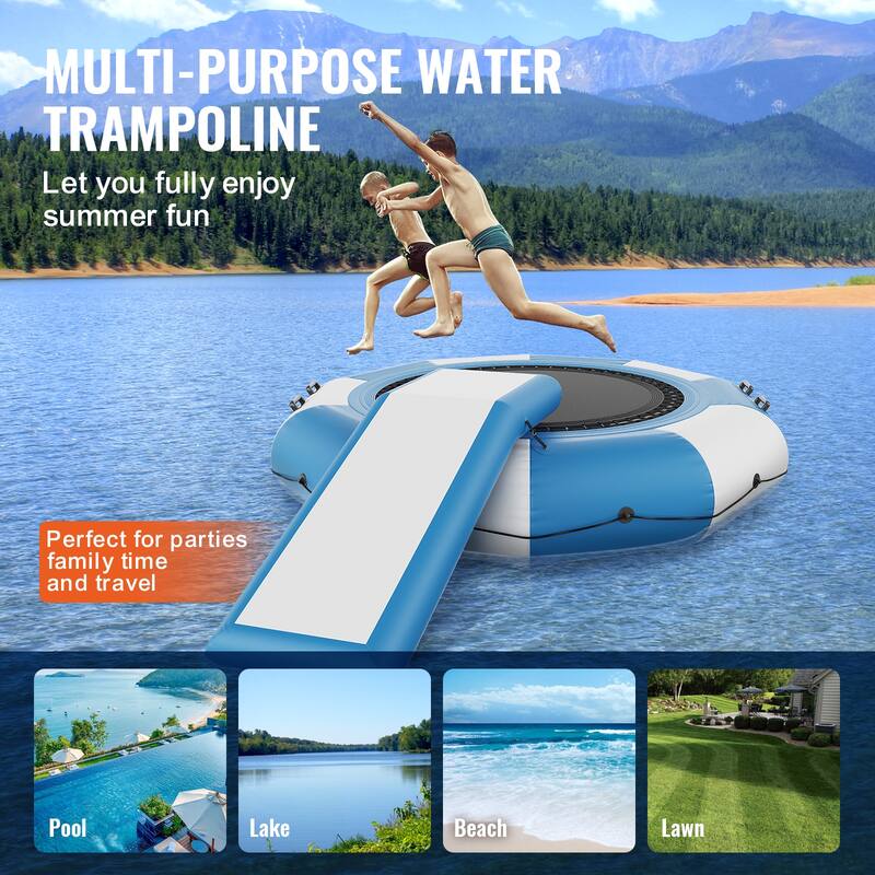 VEVOR Inflatable Water Bouncer Recreational Water Trampoline Portable Bounce Swim Platform with Slide for Pool Lake Water Sports