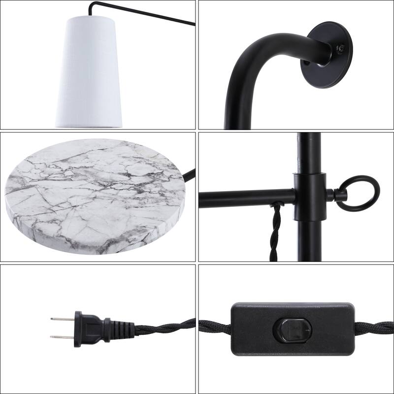 Adrian 11.5" 1-Light Contemporary Industrial Iron Plug-In with Adjustable Marble Table LED Sconce, Black/White by JONATHAN Y