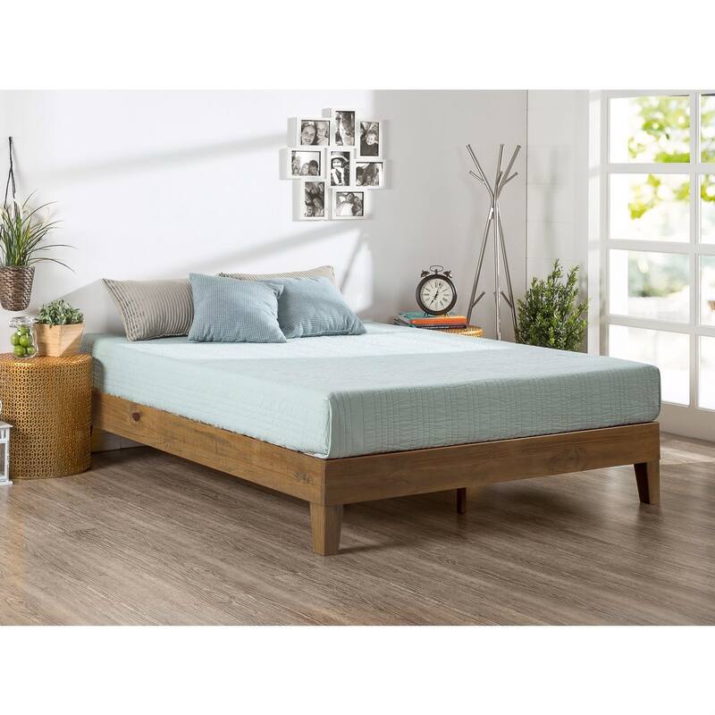Twin Size Solid Wood Platform Bed Frame in Pine Finish, Sturdy Slat Support - Brown
