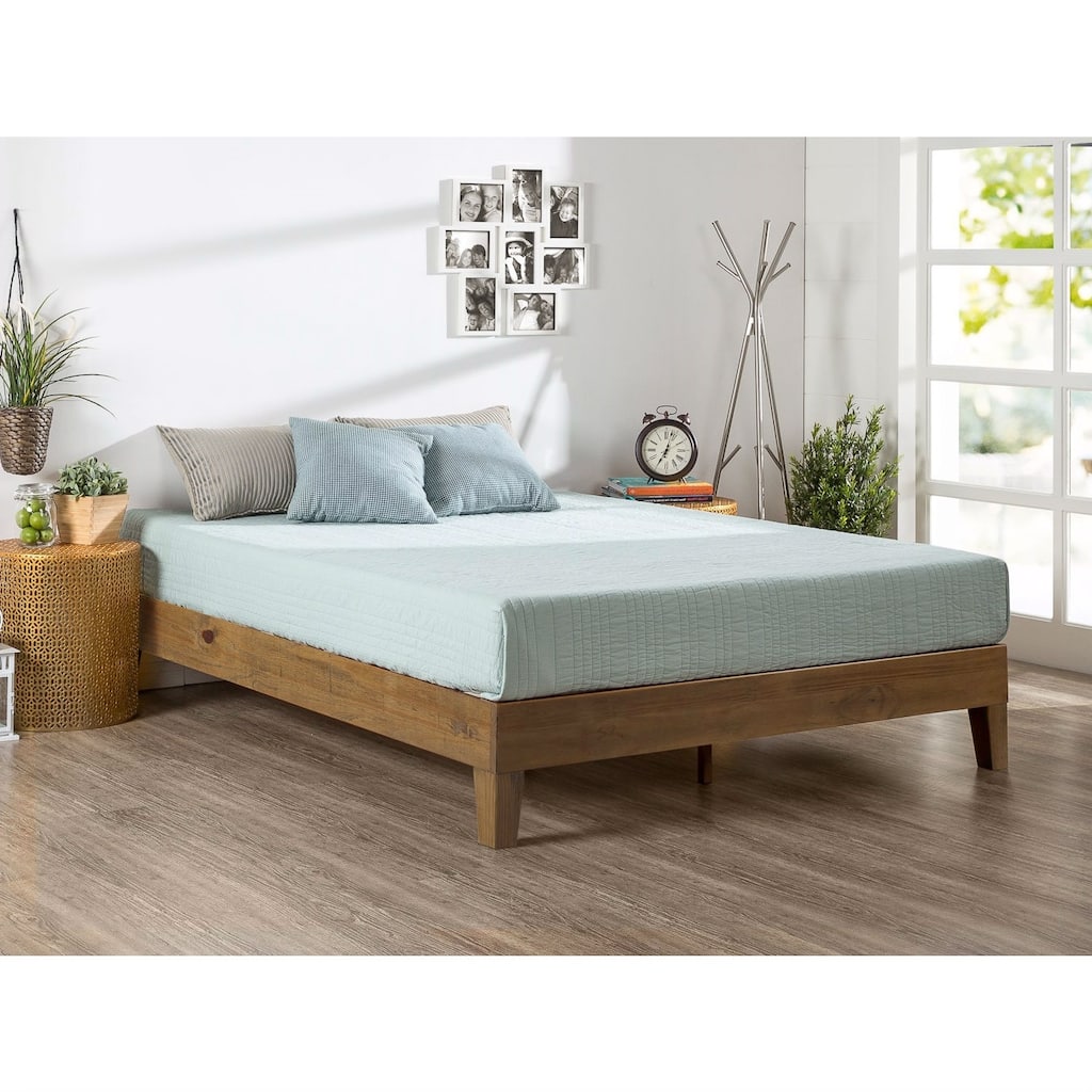 Twin Size Solid Wood Platform Bed Frame in Pine Finish, Sturdy Slat Support
