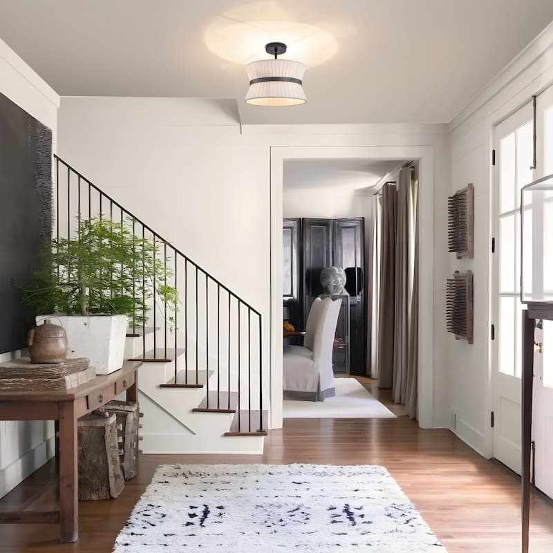 Starsky 2-Light White Fabric Modern Drum Chandelier
