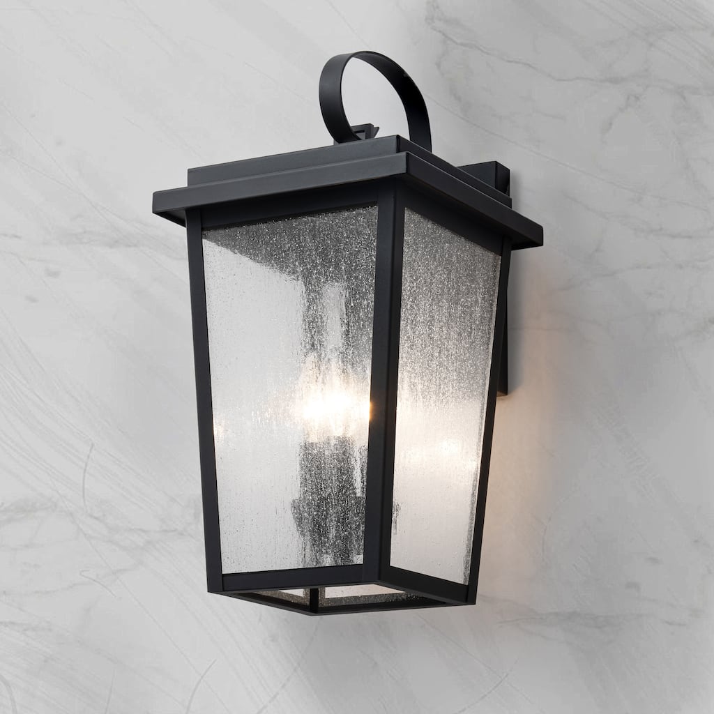 Large Black Outdoor Wall Sconce with Seeded Glass
