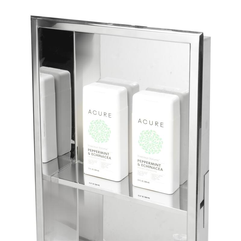 ALFI brand 12 x 24 Polished Stainless Steel Vertical Double Shelf Bath Shower Niche - Grey