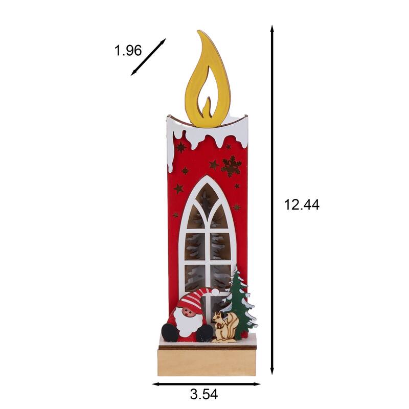 Merry Christmas Wooden Candle Light-Up Decor - Festive Seasonal Home Ornament - 1.96'H X 3.54'W X 12.44'D