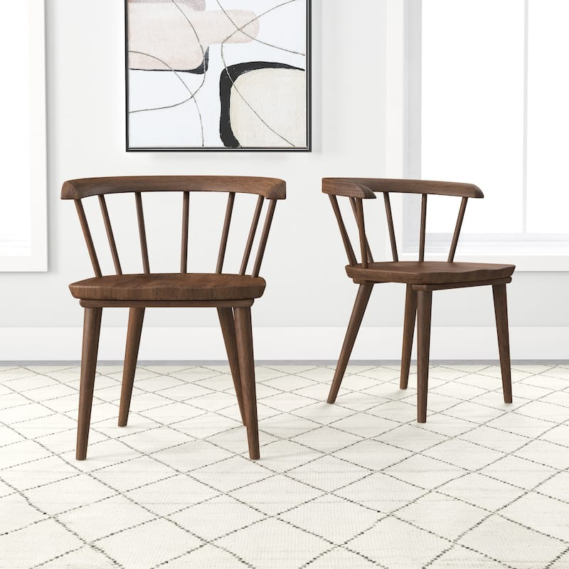 Macon Mid-Century Modern Solid Wood Dining Chair in Walnut (Set of 2)