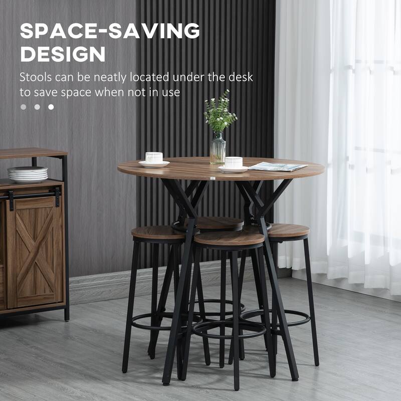 Industrial 5-Piece Bar Table and Chairs Set for Pub and Kitchen