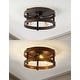 preview thumbnail 5 of 7, Paulina 16" 3-Light Farmhouse Industrial Iron LED Flush Mount, Brown Wood Finished/Oil Rubbed Bronze by JONATHAN Y
