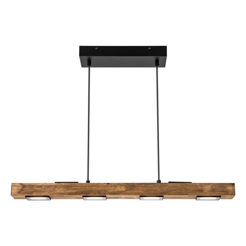 6-Light Modern Farmhouse Brown Wood Linear Integrated LED Island Pendant for Kitchen Dining Room - 31.4 in. L