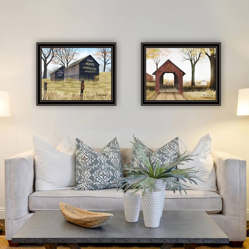 2-Piece Framed Wall Art Set - Mail Pouch Barn & Buck County Bridge, Black Frame