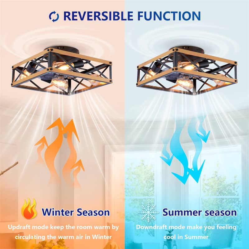 22.6" Flush Mount Ceiling Fan w/ Reversible Motor and Remote Control, NOT Included Bulbs