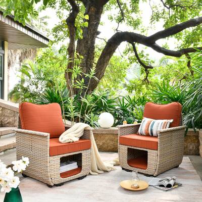 OVIOS 2-piece Patio Pet-Friendly Chair Set Wicker Multi-function Furniture