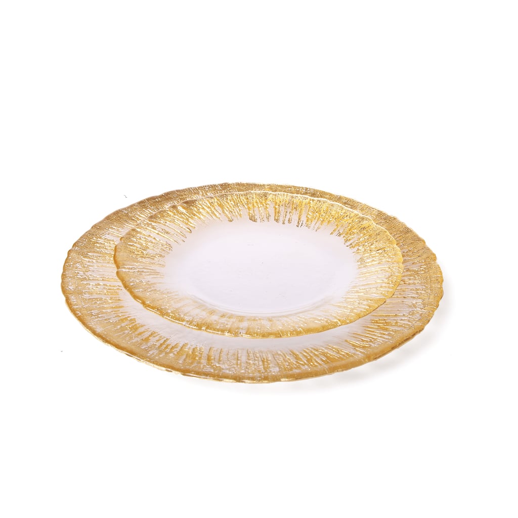 Alice Pazkus Set Of Four 8" Round Plates With Flashy Gold Design