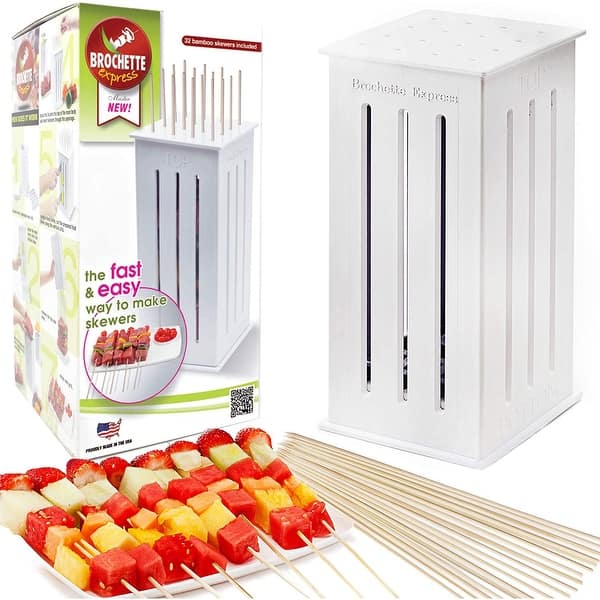 slide 1 of 5, Brochette Express Kebab Maker Kitchen Tool Set With 32 Bamboo Skewers - 9.5x5x5 Inches