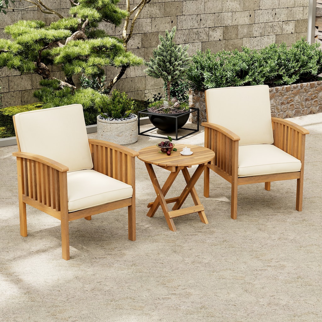 Christopher Knight Home - Hawkridge Patio Acacia Folding Table With 2 Club Chairs