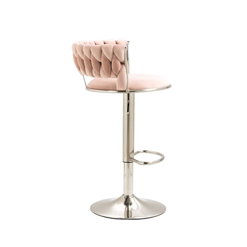 Velvet Swivel Adjustable Height Bar Stools With Sliver Footrest(set of 2)