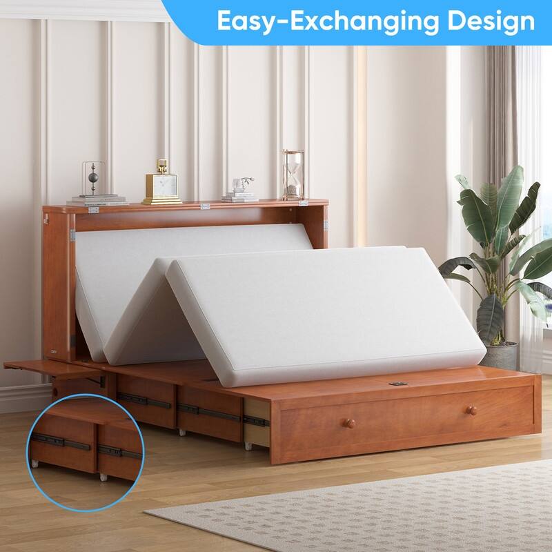 Mixoy Queen Murphy Bed Chest with Charging Station and Storage Drawer,No Mattress