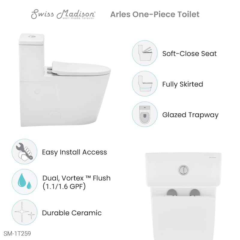 Arles One-Piece Elongated Toilet Vortex Dual-Flush 1.1/1.6 gpf