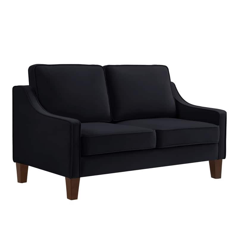 Modern Velvet Upholstered Loveseat Sofa with Scooped Armrest/Wood Legs