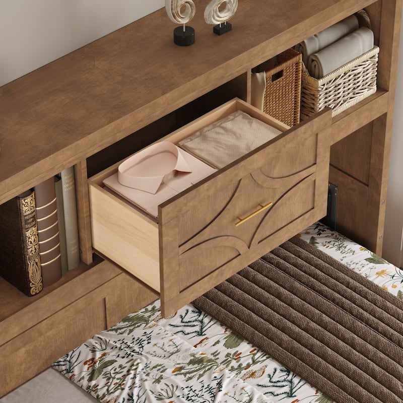 Twin Murphy Bed With Built-In Charging Station And Storage Drawer‌
