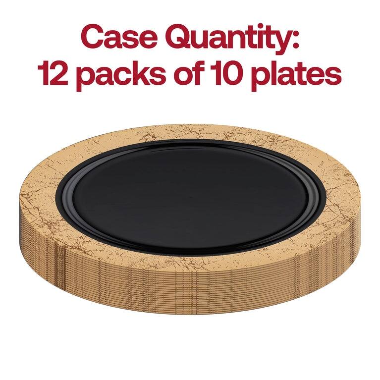 Shiny Gold Marble Rim Disposable Plastic Plate Packs - Party Supplies