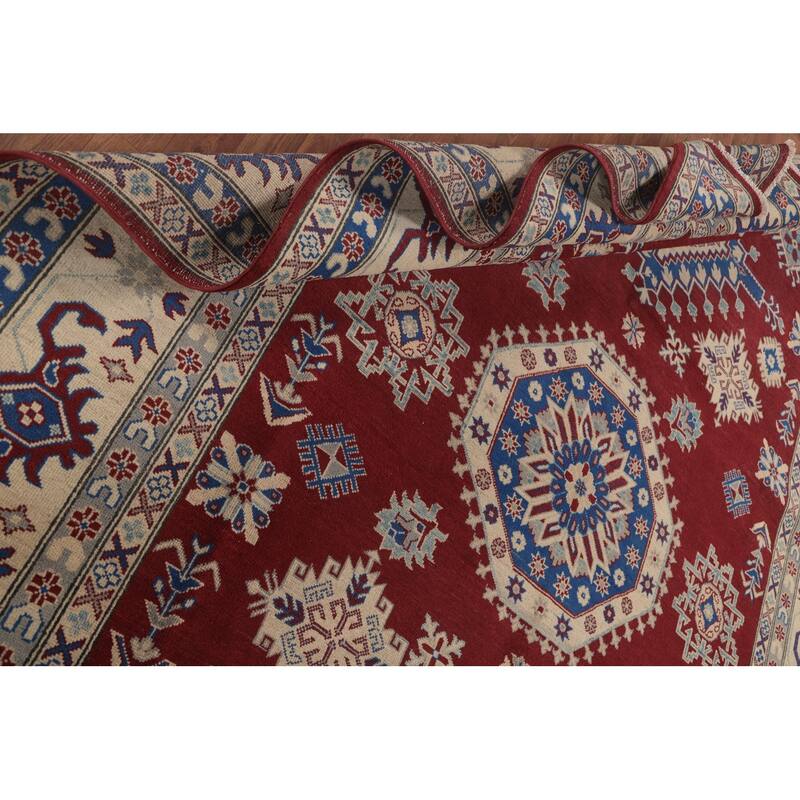Geometric Red Kazak Area Rug Wool Carpet - 8'0" x 11'8"