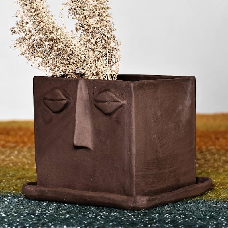 Novica Handmade Square Faces Ceramic Vase